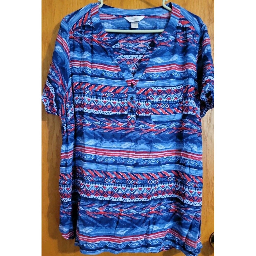 CJ Banks red white & blue s/s top shirt plus size 2x 20w 22w 4TH OF JULY blouse